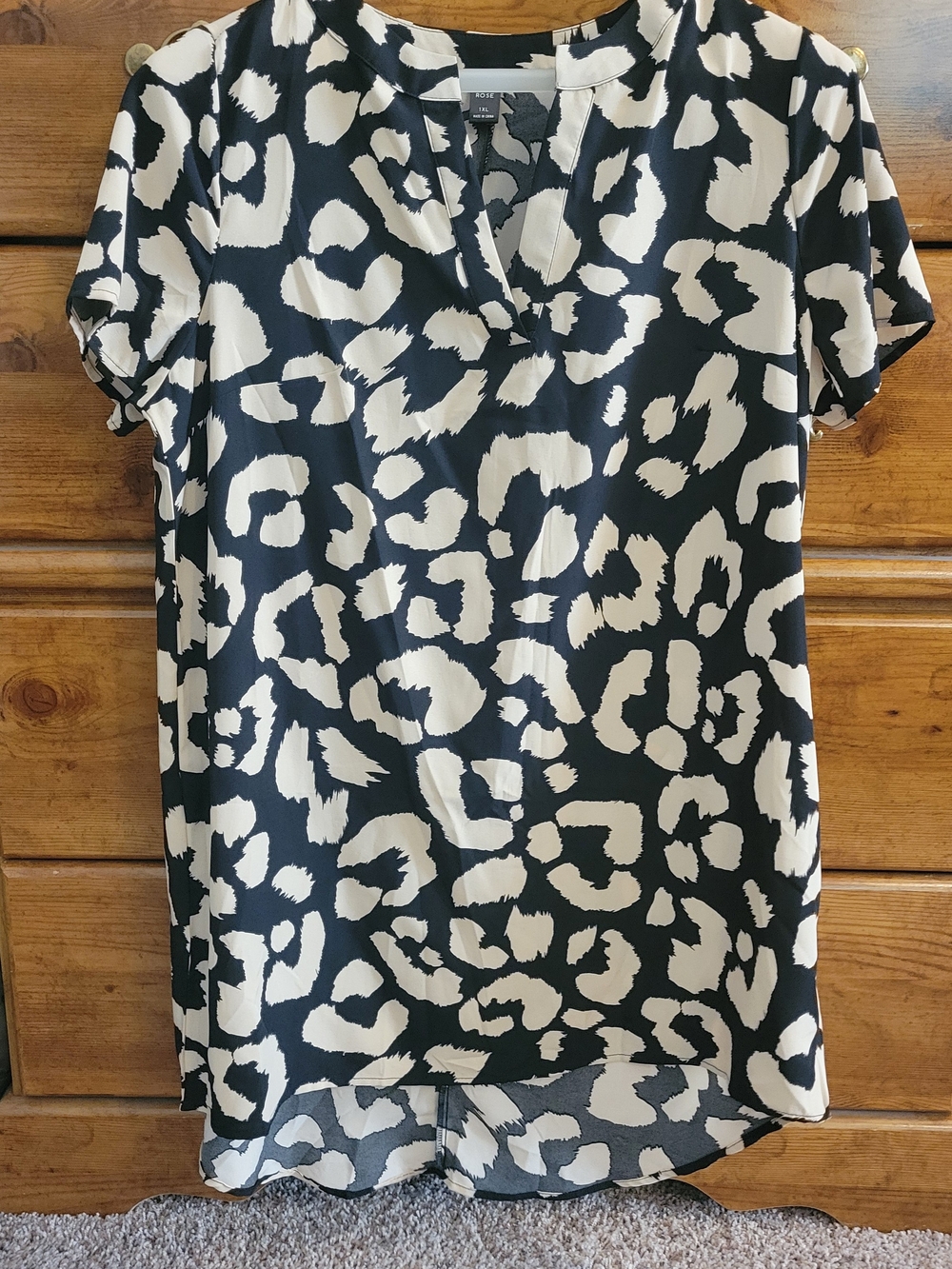 Emery Rose Womens Black & White Animal Print Short Sleeve Midi Dress